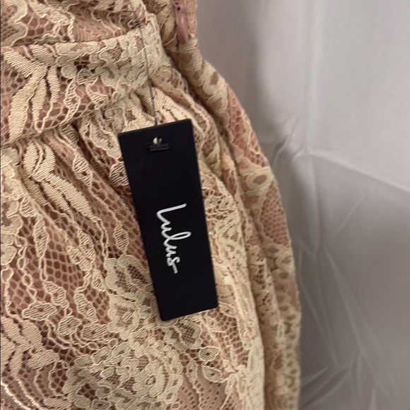 Lulus Stolen Moments Lace Halter Maxi Dress in Cream and Tan Size 1X - Picture 5 of 9